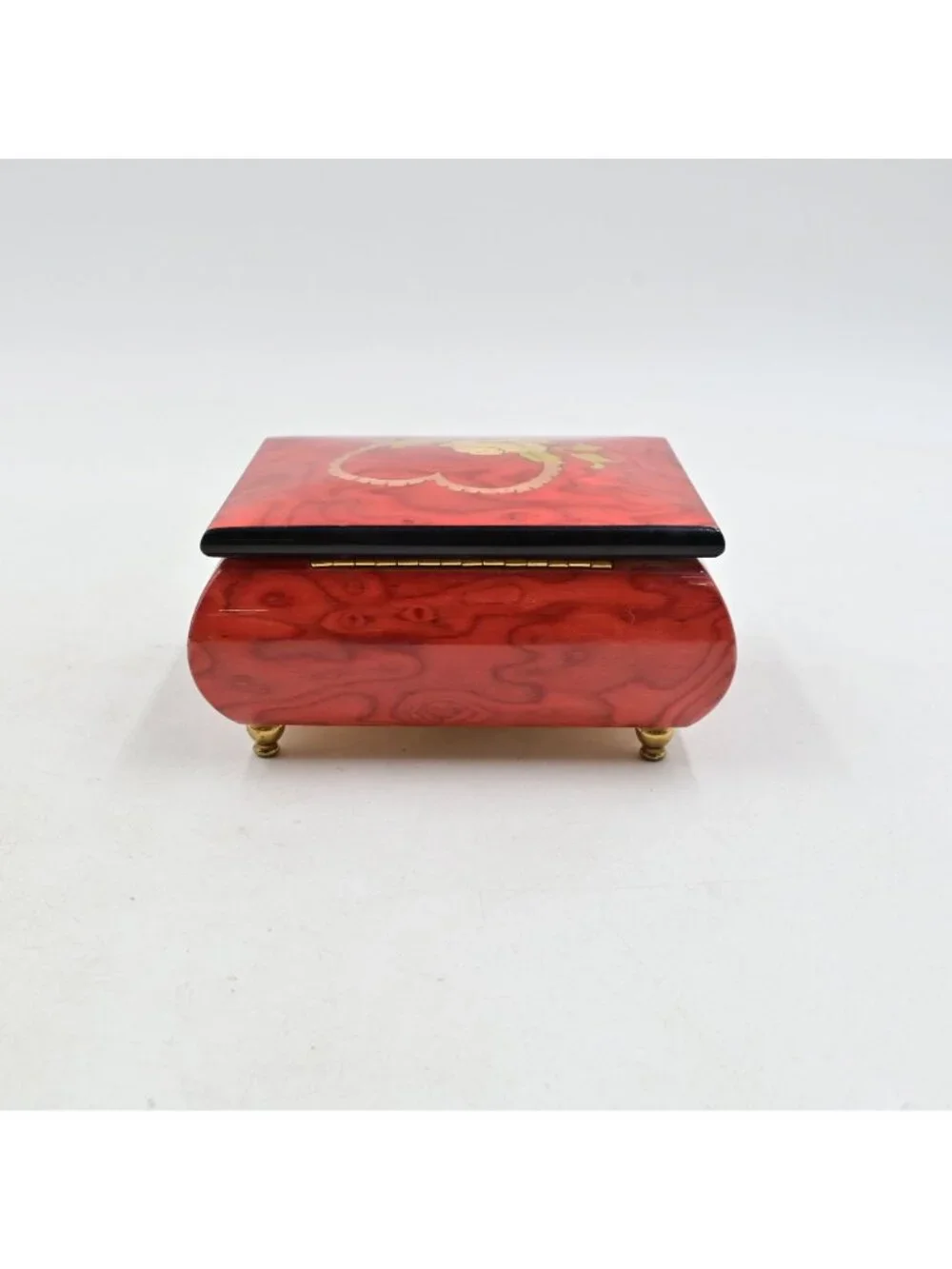 San Francisco Music Box Co Italian Inlaid Wood Lacquered Jewelry Heart Rose